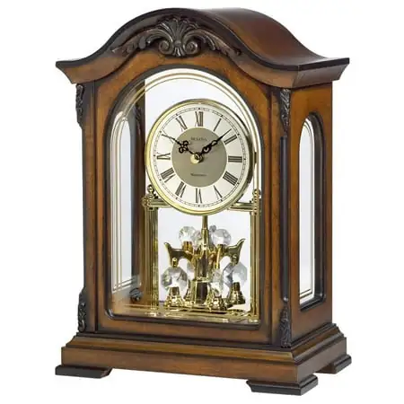 Bulova Clocks B 1845 Durant Walnut Wood and Glass Revolving Pendulum Clock, Brown