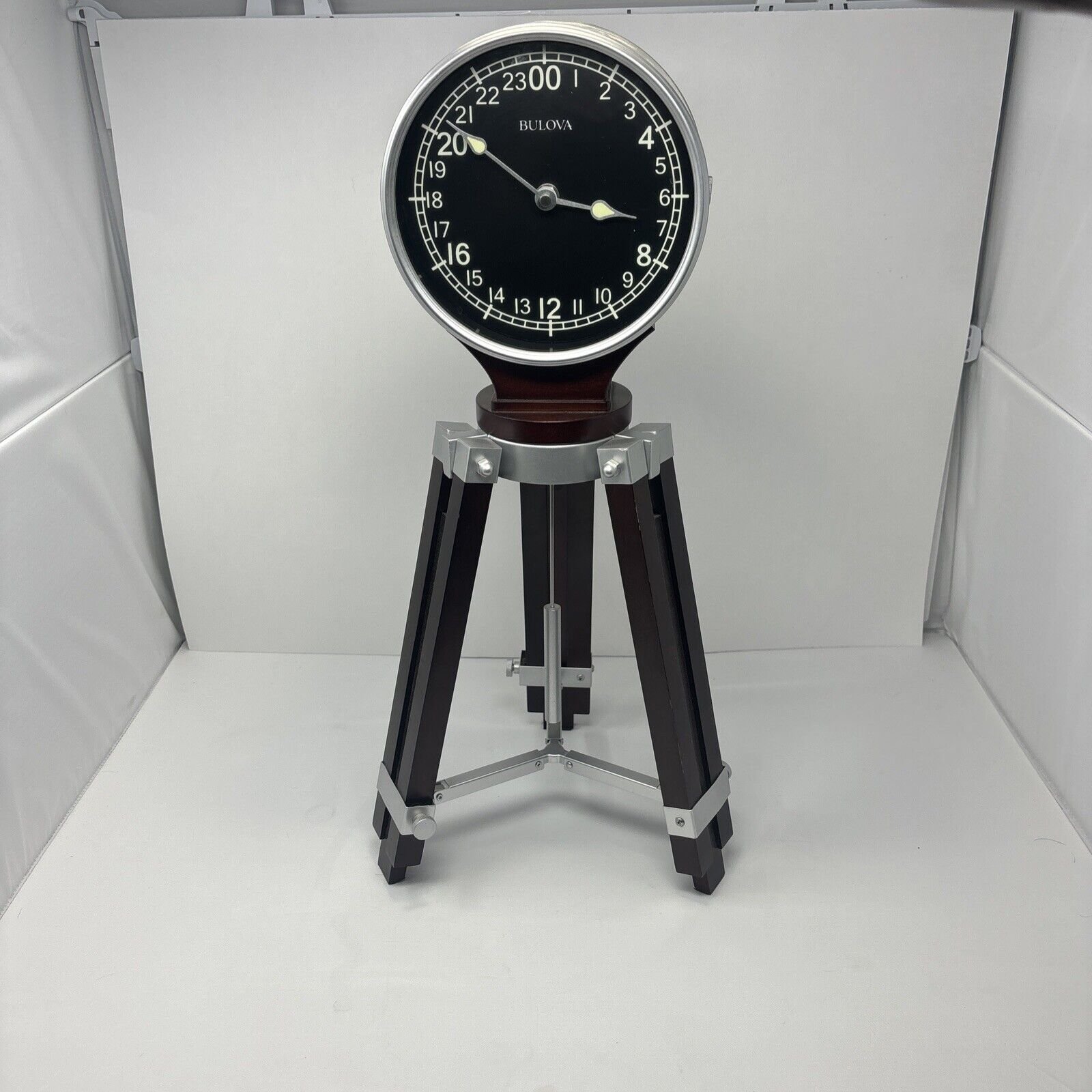 Bulova Corsair Tripod Table Top Clock Military Time Adjustable Height - RARE