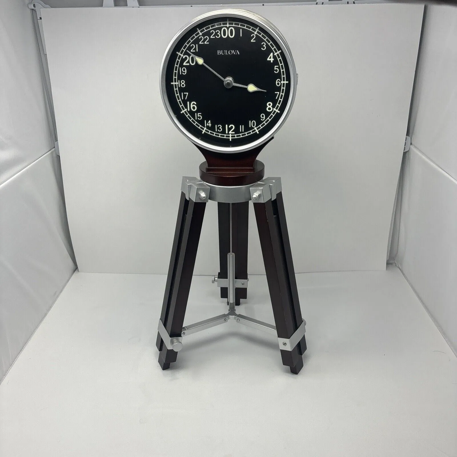Bulova Corsair Tripod Table Top Clock Military Time Adjustable Height RARE
