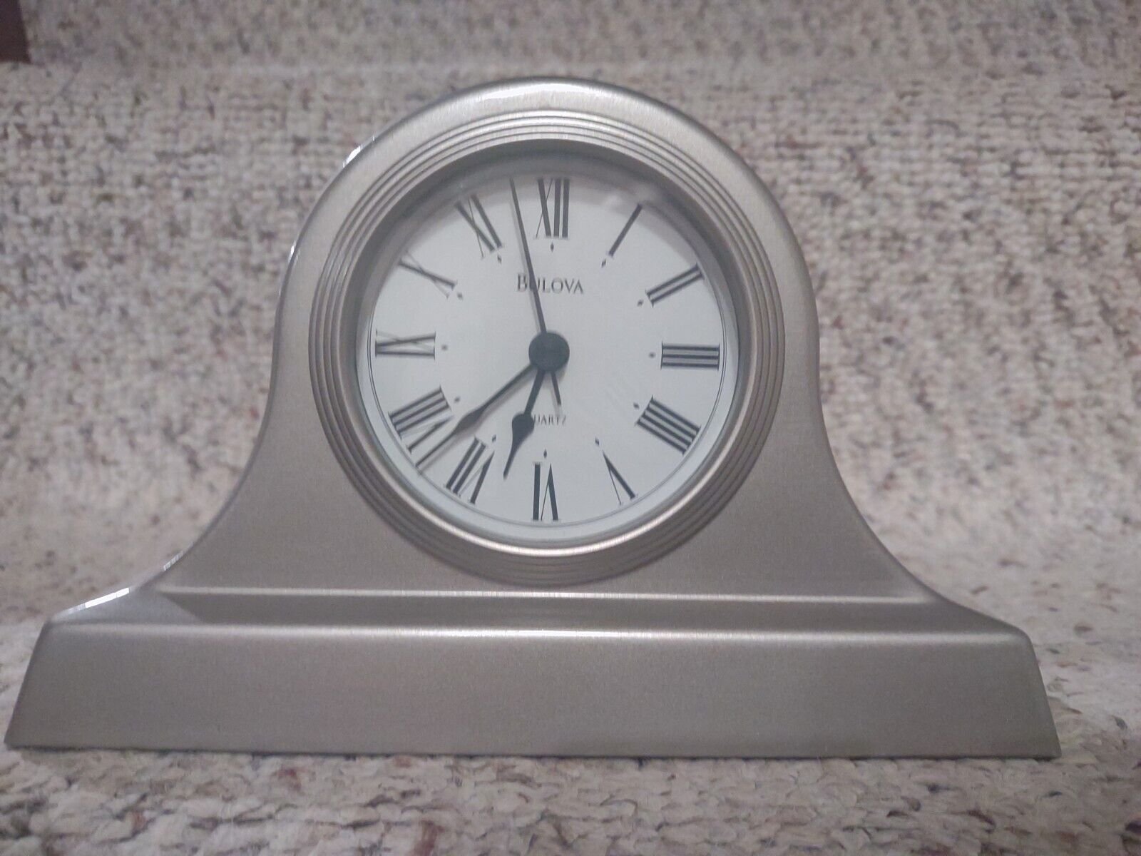 Bulova Mantel Clock Style Silver Tone Metal Case in Working Order