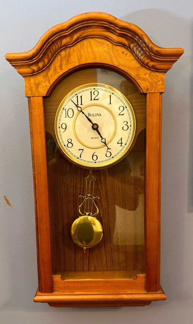 Bulova Pendulum Wall Clock - Oak Wood Frame - 23" Tall