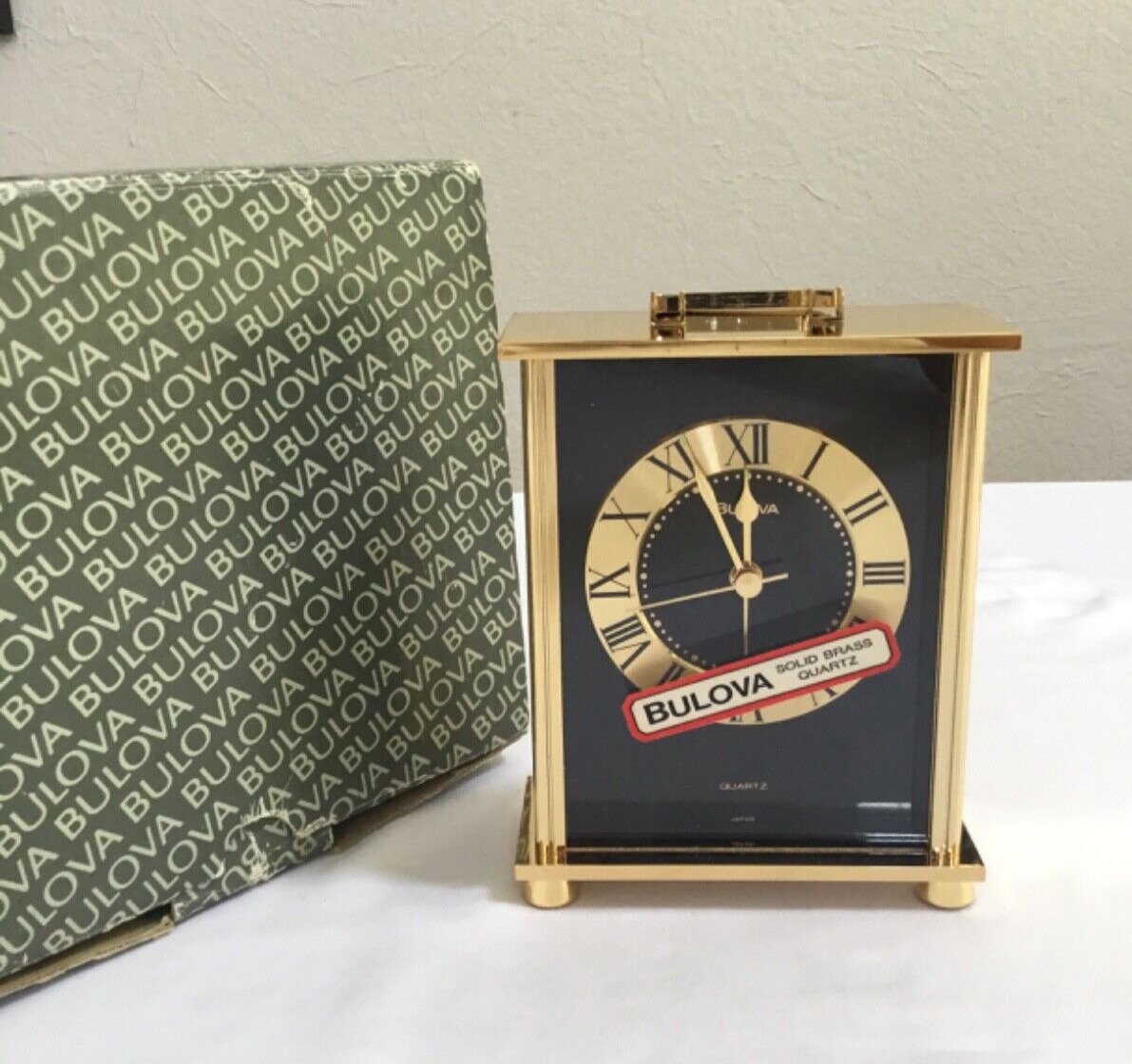 BULOVA QUARTZ BRASS CARRIAGE DESK TABLE CLOCK ~ NEW IN BOX