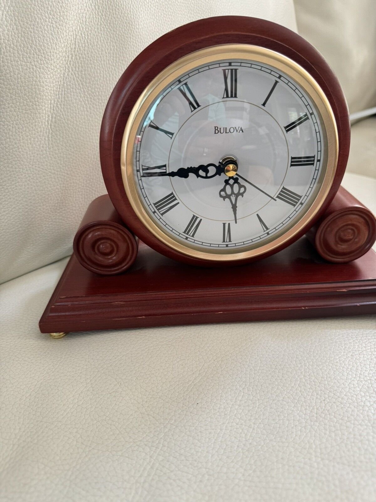 Bulova Walnut Mantel Clock B1895, 10.5" Wide. 8" Tall. 5" Dial, Serpentine Hands