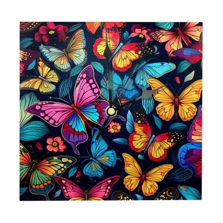 Butterfly Handcrafted Wooden Square Wall Clock - 7.87 in Size - Premium Wood Material - Decorative and Functional Timepiece for Home