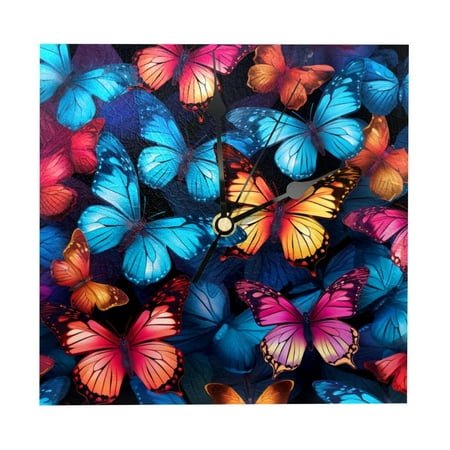 Butterfly Square Wood Wall Clock - 7.87 Inch Size - Classic & Elegant Home Decor - Silent Ticking - Battery Operated - Ideal for Living Room or Office