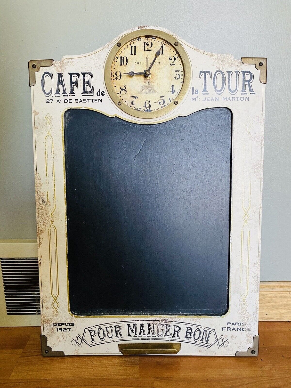 Café de la Tour White Wall Clock & Chalkboard Paris France Eiffel Tower Decor