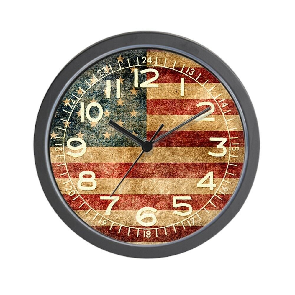 CafePress American Flag Grunge Unique Decorative 10" Wall Clock (916957079)