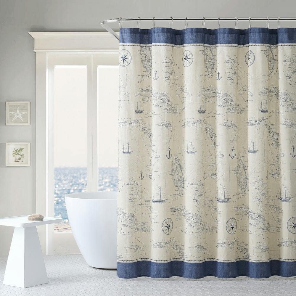 Caribbean Sea Blue Cotton 72in. X 72in. Shower Curtain