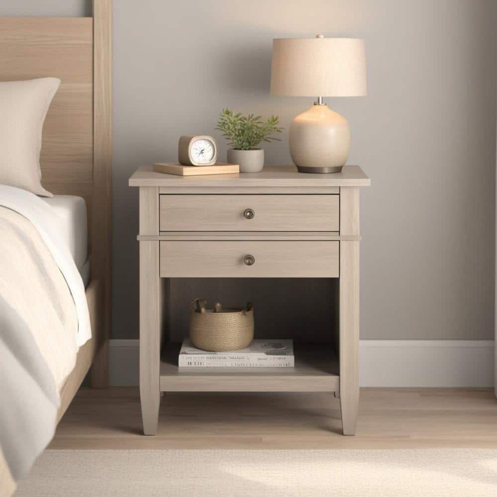 Carlton 2-Drawer Solid Wood 24 in. Wide Transitional Bedside Nightstand Table in...