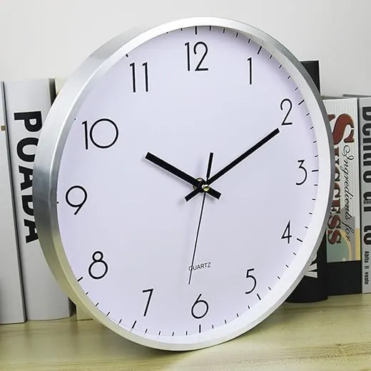 CHIRAY 12 Inch Silent Wall Clock Battery Operated Non Ticking Glass Cover Aluminum Frame, for