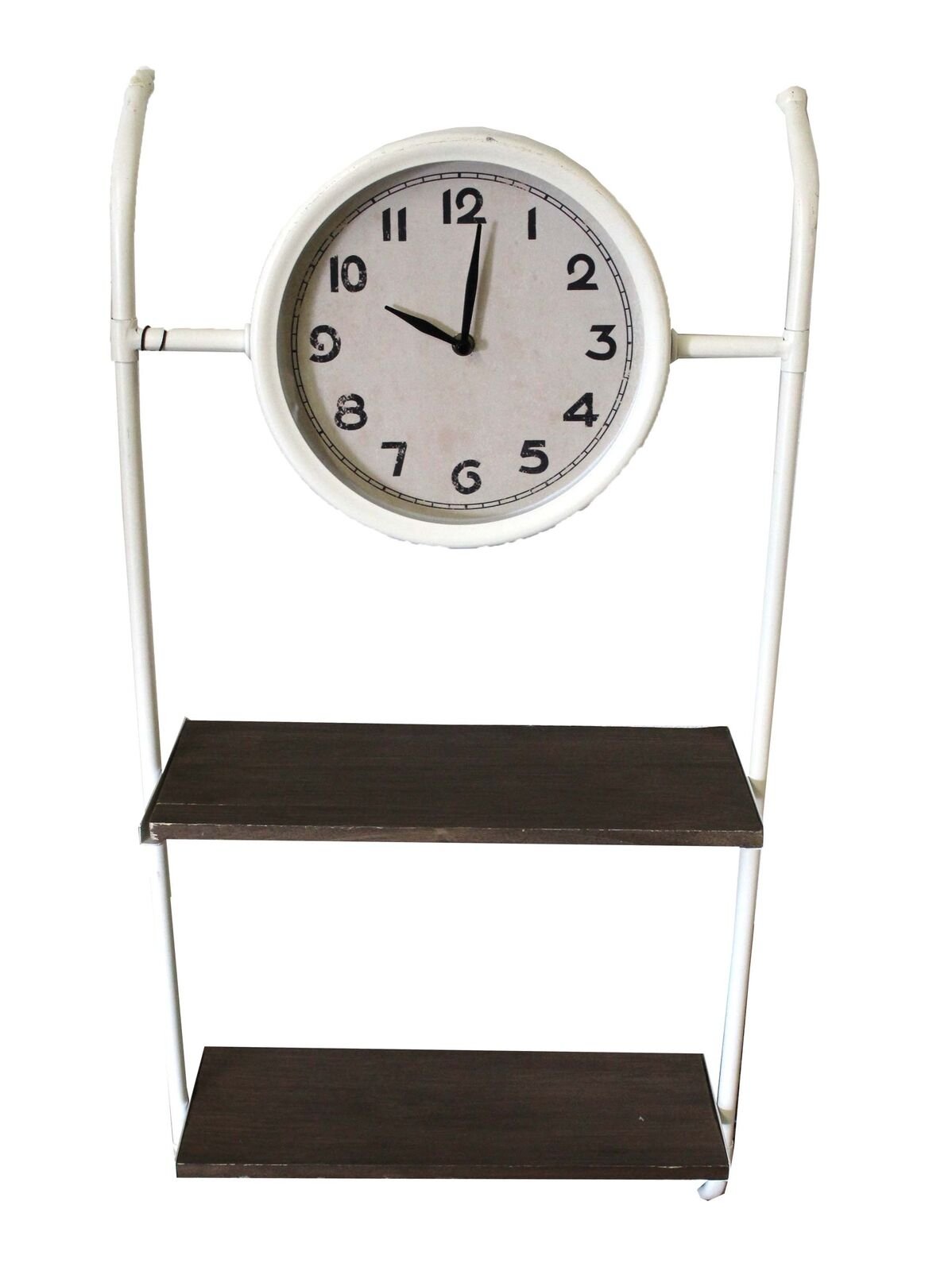 Creative Co-op 2 Shelves & Wall Clock White (Missing Hooks)
