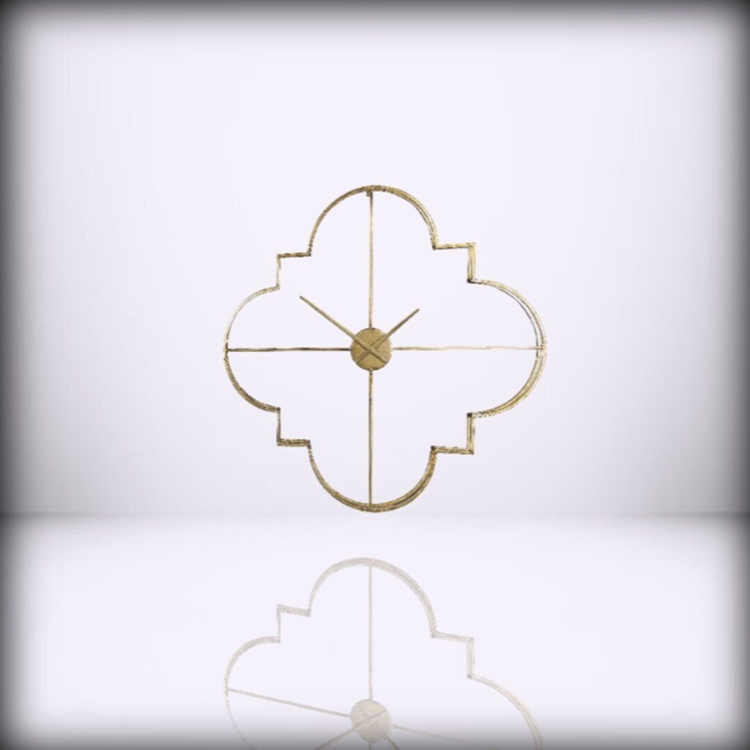 Creative Co-op * EC0149 Brass Quatrefoil Shaped Metal Open Face Wall Clocks Gold