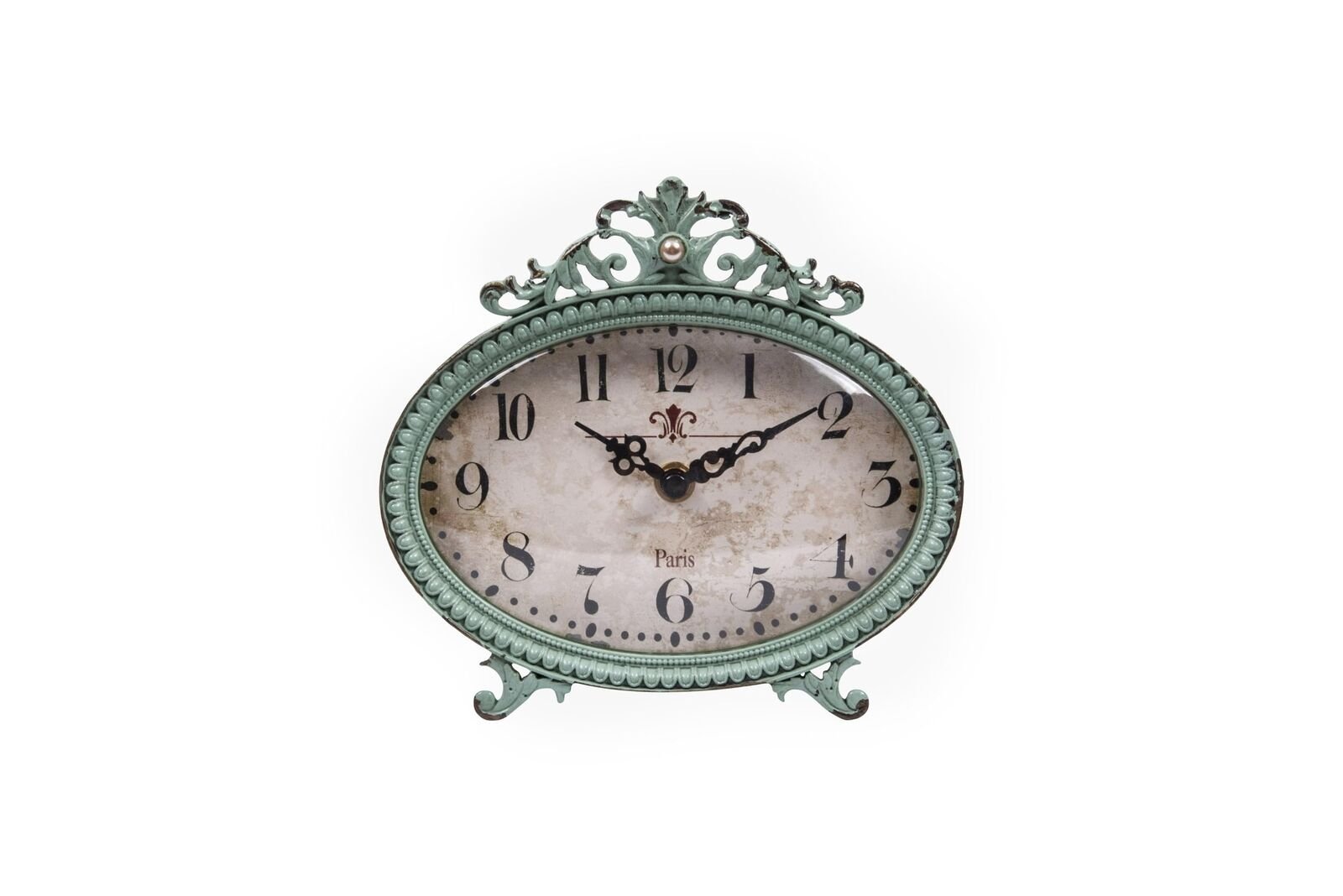Creative Co-Op Green Antiqued Pewter Mantel Clock