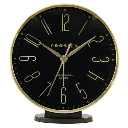 Crosley Black and Gold Vintage Modern Sweep Analog QA Table, Desk or Mantel Alarm Clock photo