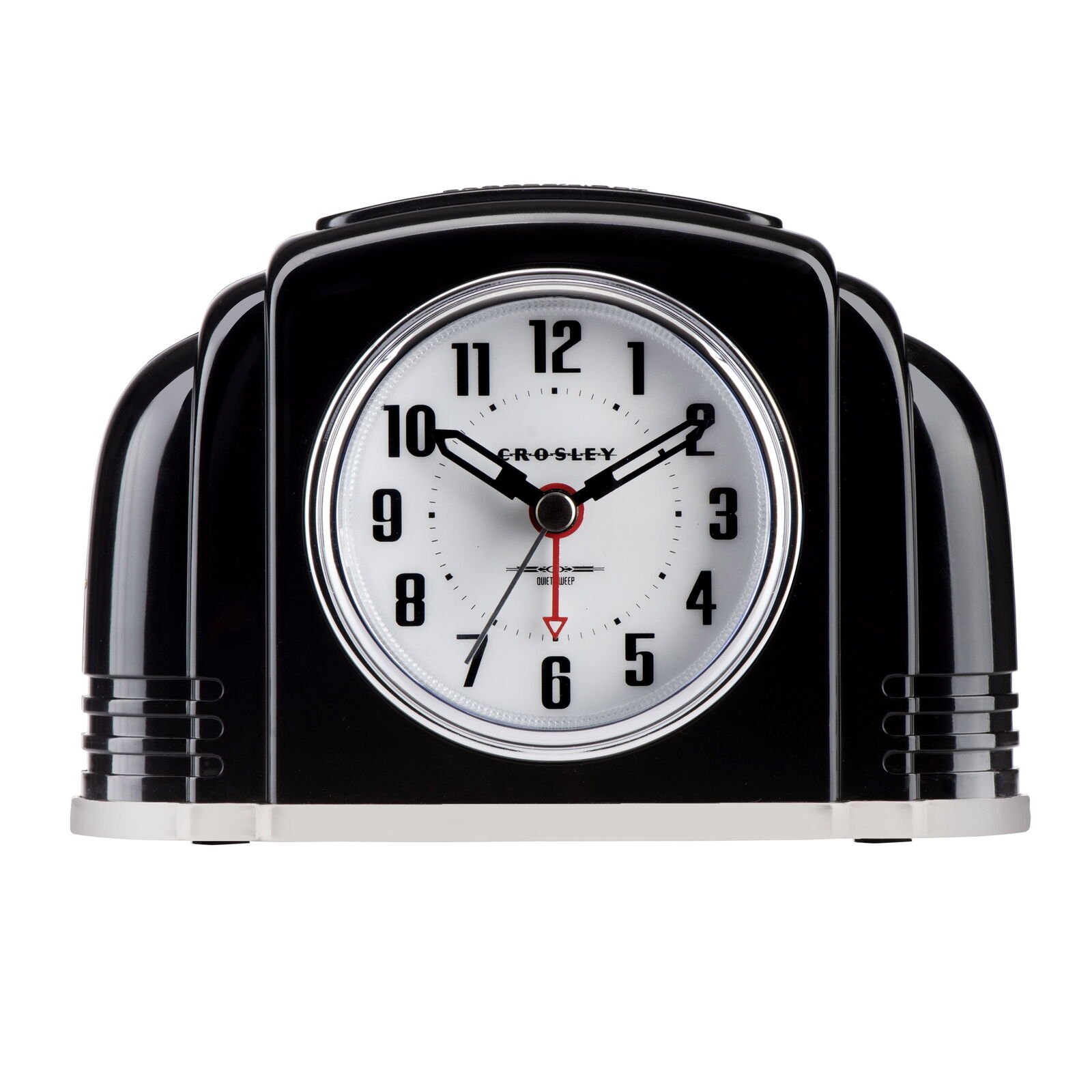 Crosley Black Vintage Art Deco Analog QA Desk or Bedside Alarm Clock Non-Ticking