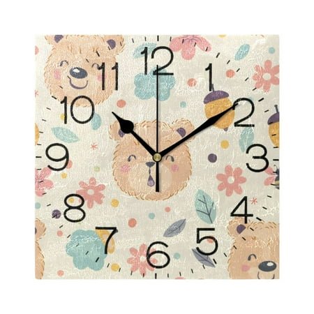 Cute Teddy Bear and Acorns Wall Clock 7.78 Non-Ticking Silent Battery Operated for Home Bedroom Office Kitchen Living Room