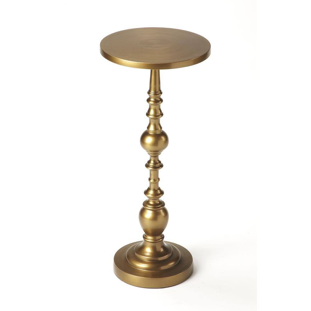 Darien 10 in. Antique Gold Round Metal Pedestal Accent Table 22.5 in....