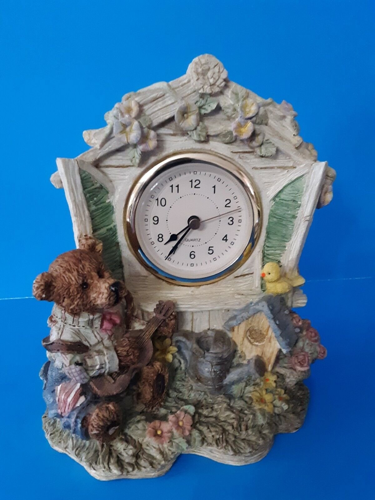 Darling Resin Teddy Bear Clock for Tabletop, Mantel or Child's room WORKS (D2)