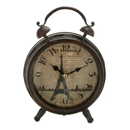 Dec Mode 9 " Black Metal Eiffel Tower Clock with Bell Style Top photo Dec Mode 9 " Black Metal Eiffel Tower Clock with Bell Style Top photo