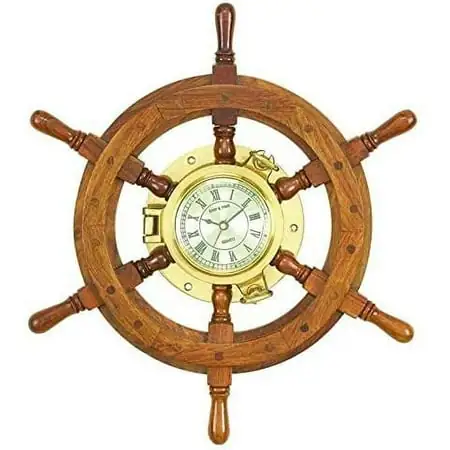 Deco 79 Benzara 01193 Wood Ships Wheel Clock Unique Country Home Decor, 20 image