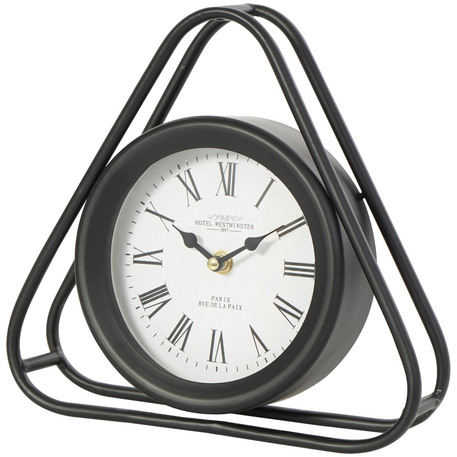Deco 79 Metal Geometric Decorative Clock Mantel Clock with Open Triangular Fr...