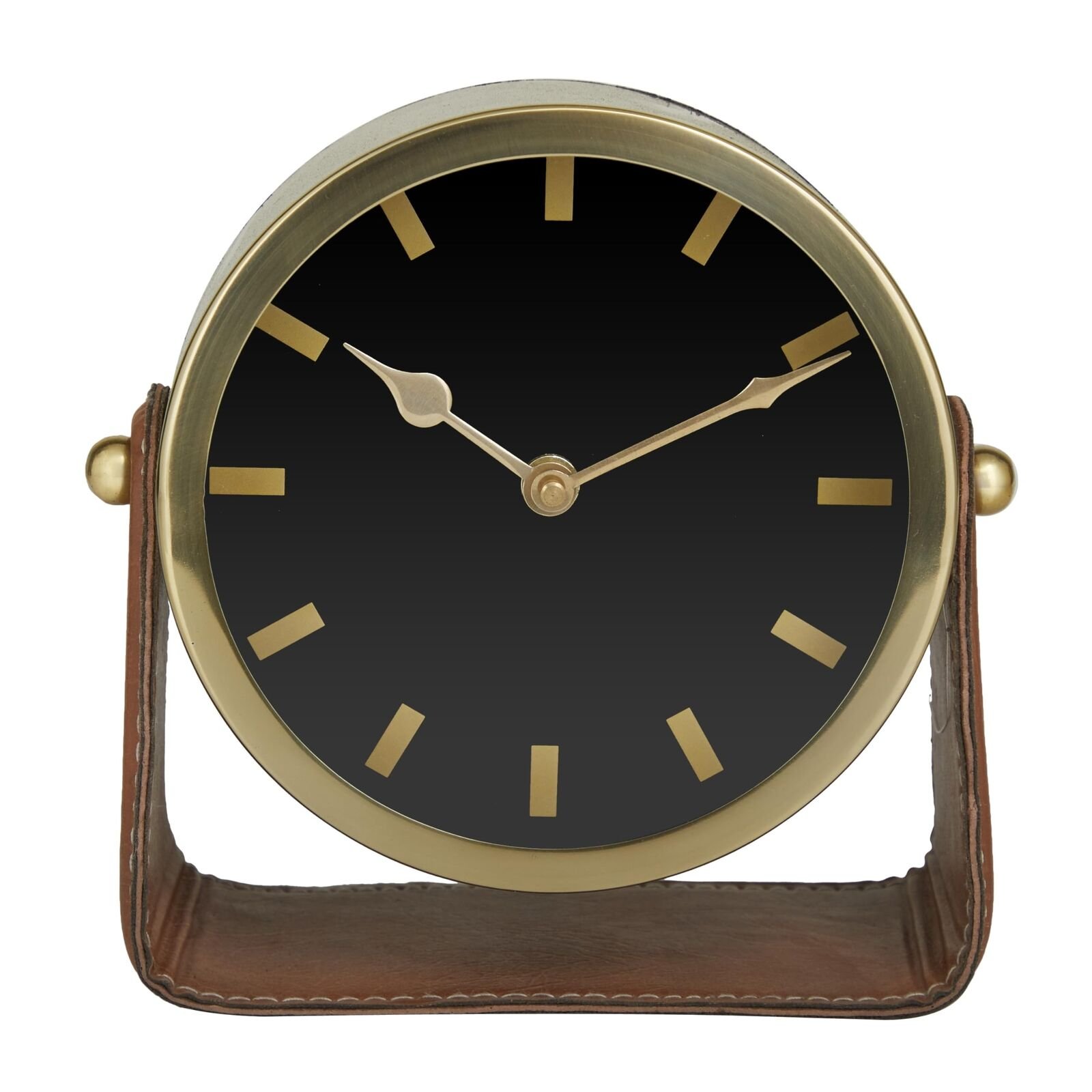 Deco 79 Stainless Steel Clock with Leather Stand, 7" x 4" x 7", Gold
