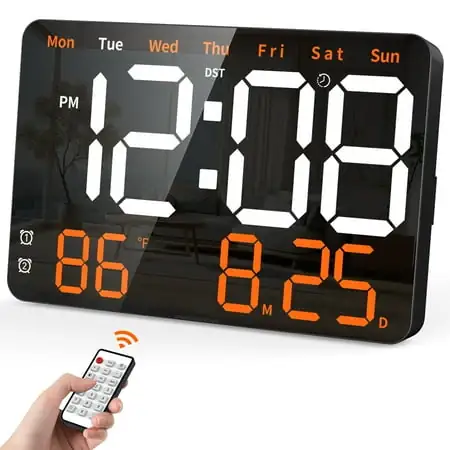 Digital Clock, 11 . 5 Large LED Display Digital Wall Clock, Brightness Adjustable,with Day and