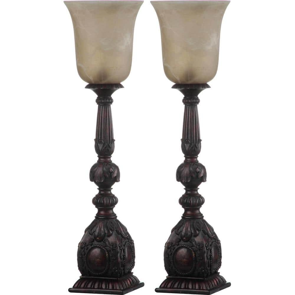 Dion Artifact 27.5 in. Oil-Rubbed Bronze Table Lamp with Antique White Glass...