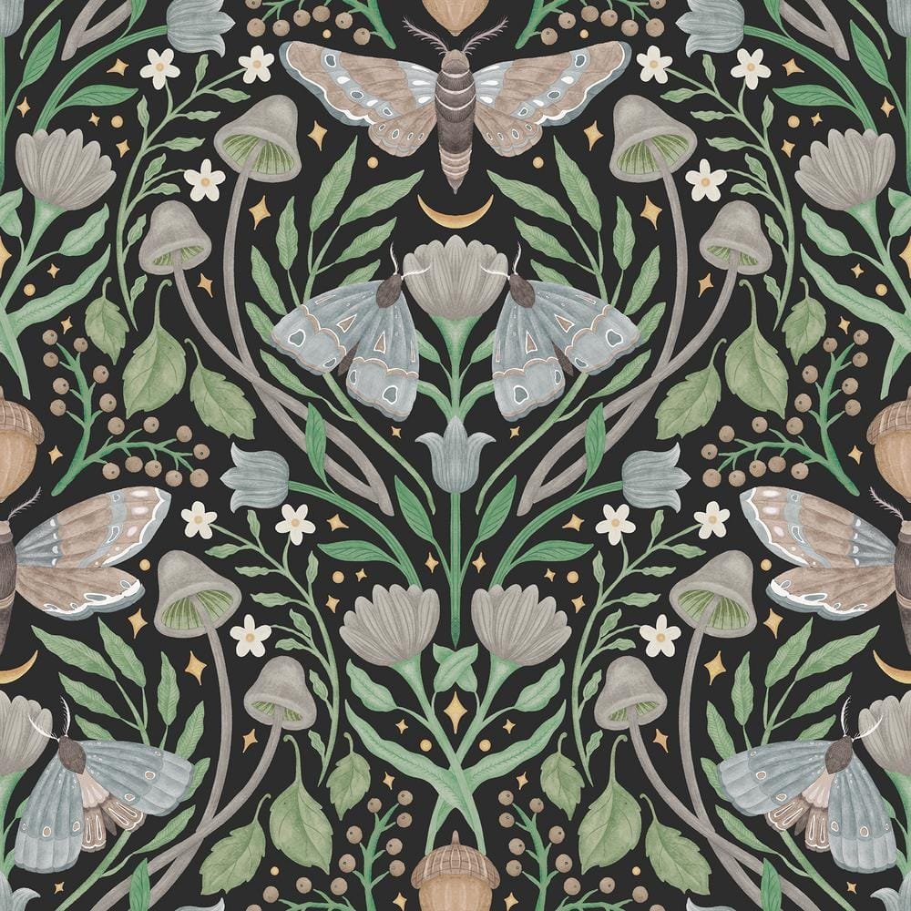 Enchanted Forest Damask Black Peel and Stick Wallpaper