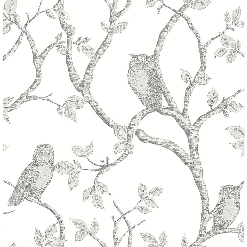 Enchanted Forest Grey Owl & Tree Paper Strippable Wallpaper (Covers 56.4 sq....