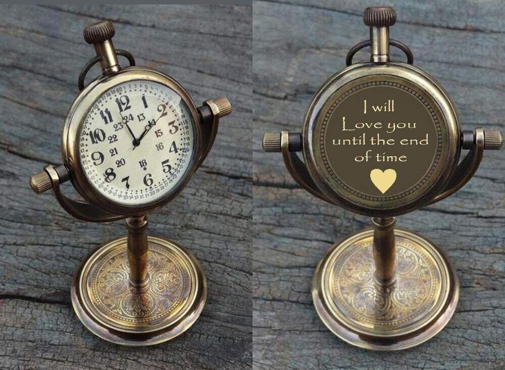 Engraved Antique Desk Clock - Table Watch - Desktop Clock Gift