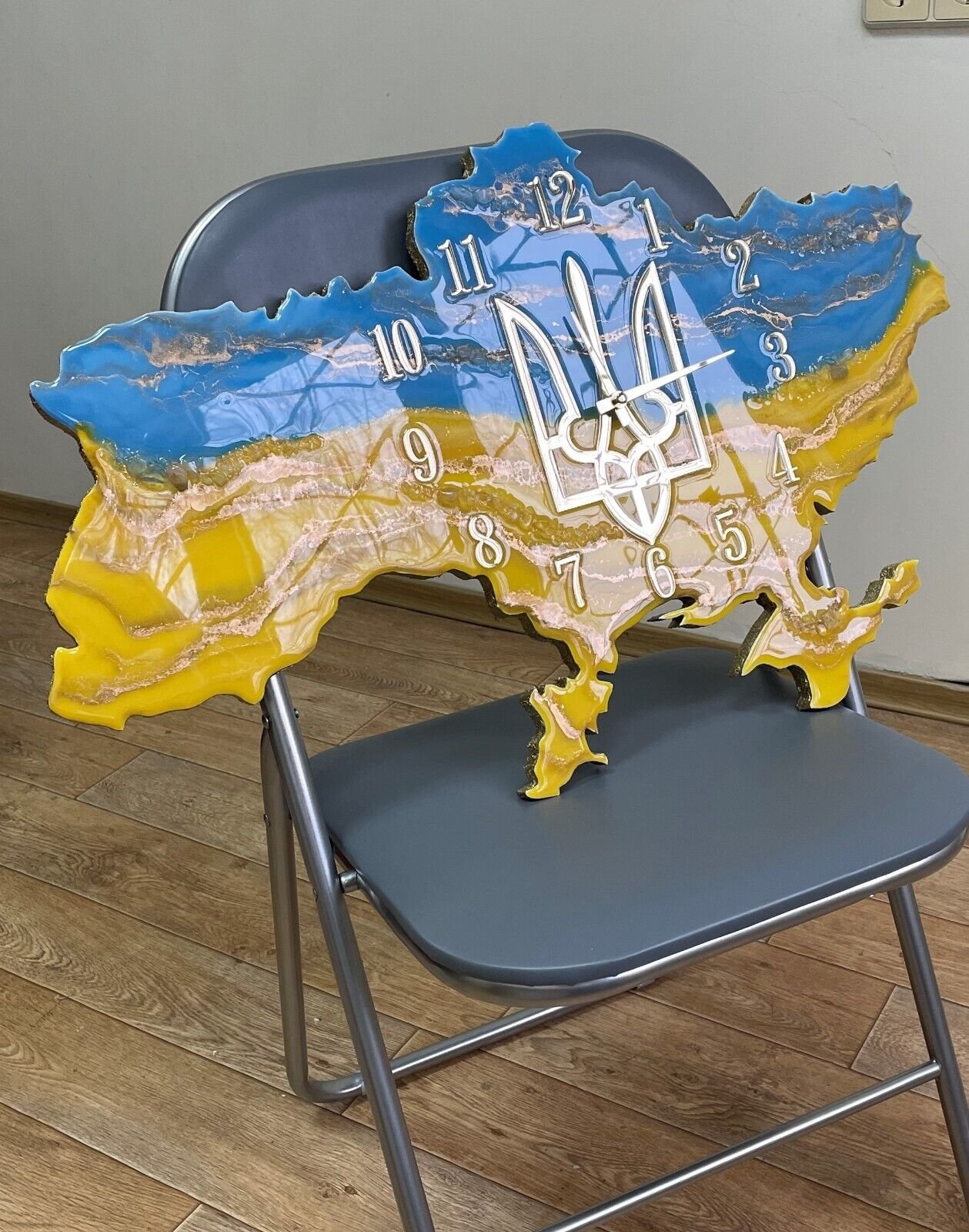 Epoxy resin wall clock, Ukraine map