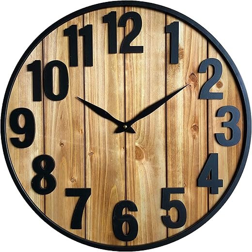 Farmhouse Wall Clock Large, Large Wall Clock 24 Inches or Larger for Living Room - Giant Oversized Big Rustic Decorative Clocks for Walls and Large Bold Living Room Decor