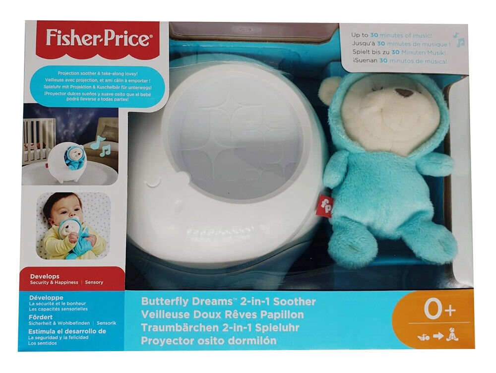 Fisher-Price Dream Bear Blue 2in1 Music Box for Babies & Music Night Light NEW