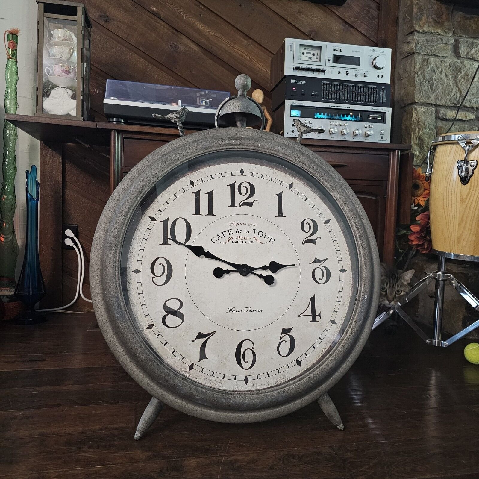 Floor Wall Nickel Look Pocket Alarm Clock Replica Birds Cafe de la Tour