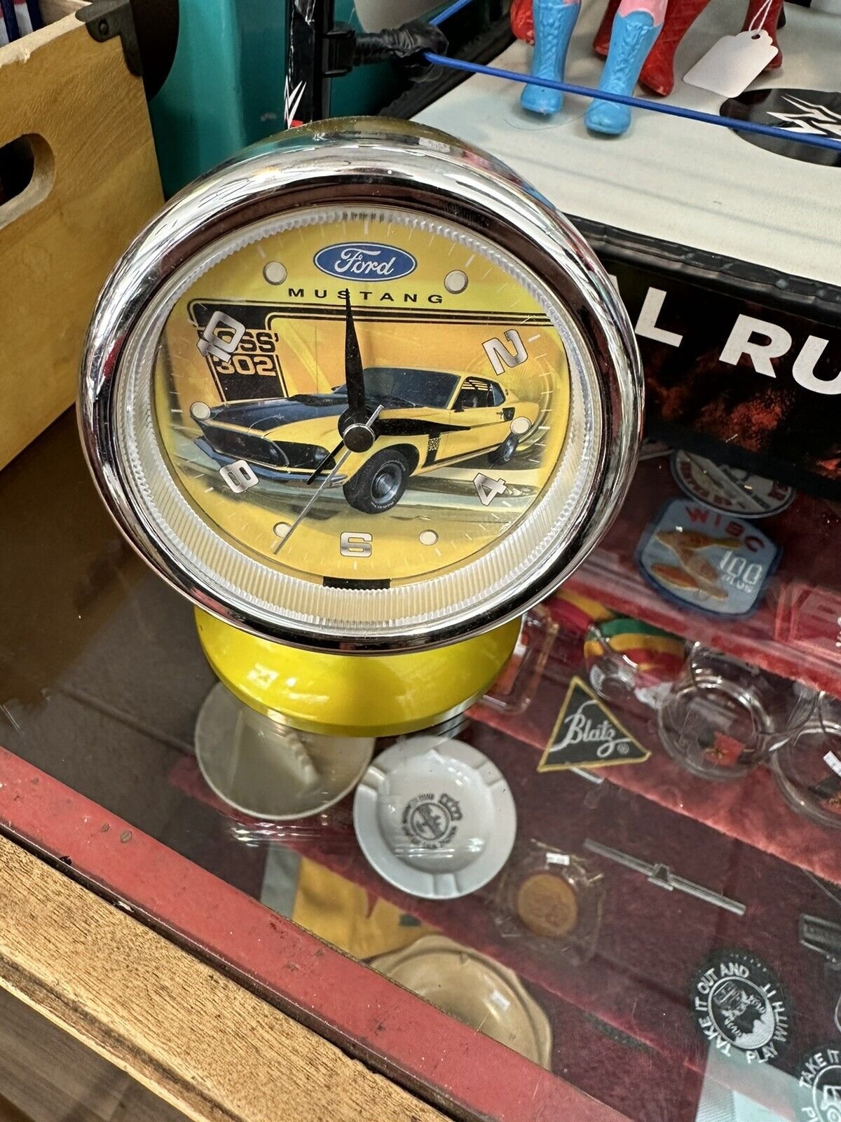 Ford Motor Boss 302 Mustang Car Gold Rear View Mirror Shape Alarm Clock Desk Top