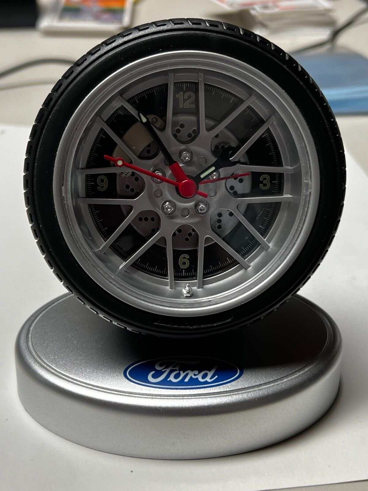 Ford Wheel Tire Desk Clock with Alarm Good Working Used Condition Mustang Gift