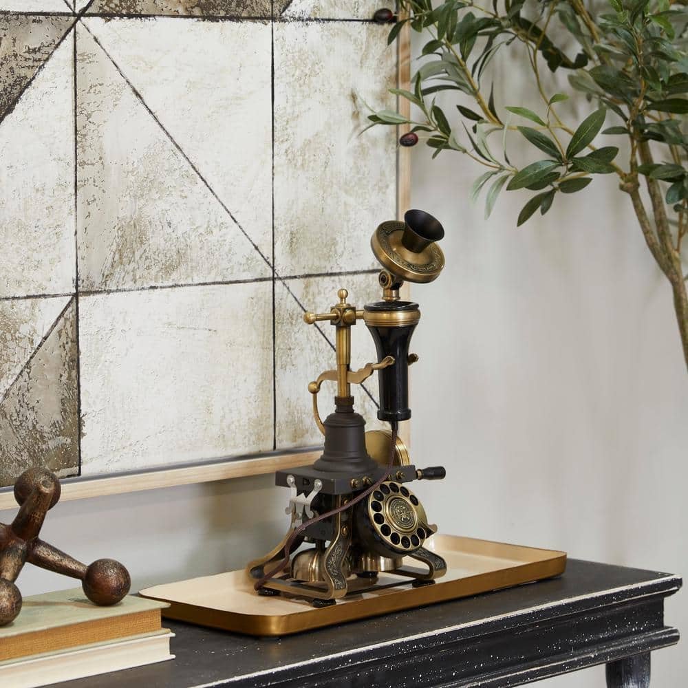 Functioning Vintage Style Gold Metal Telephone with Line Cord