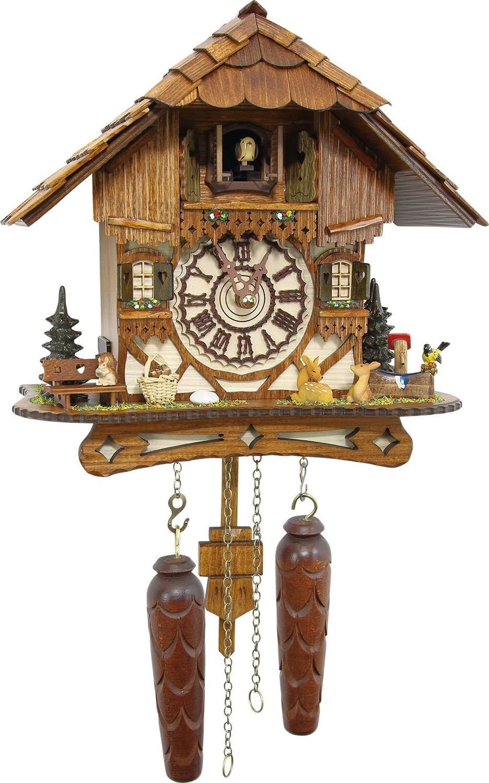 German Cuckoo Clock - Blackforest Hillside Chalet with Wonderful Animals with...