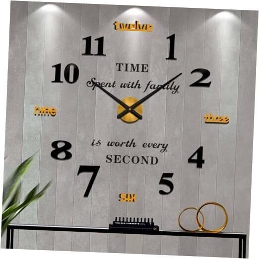 Giant Wall Clock for Living Room Decor, Decorative Wall Clocks Black Gold