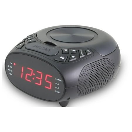 GPX CD AM/FM Dual Alarm Clock Radio with 1.2 Inch Display and Snooze Function - Black