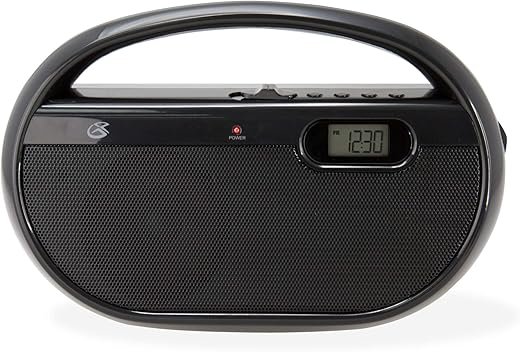 GPX R602B Portable AM/FM Radio with Digital Clock and Line Input