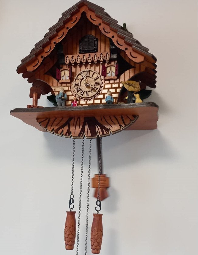 Handcrafted Wood Cuckoo Clock Traditional Chalet Black Forest House Wooden Clock