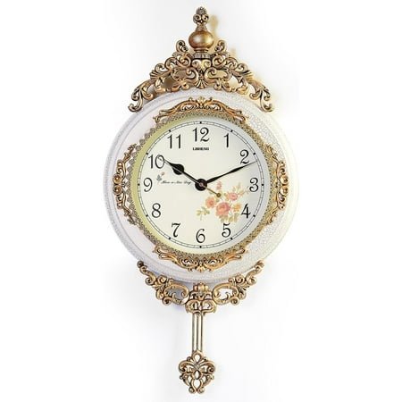 HetayC Fabulous Antique Linseng 24X15 Wooden Style Pendulum Ivory Wall Clock