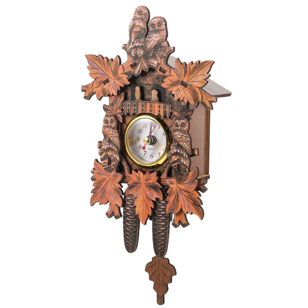 Homsfou Owl Clock Home Living Room Cuckoo Decorative Wall Office
