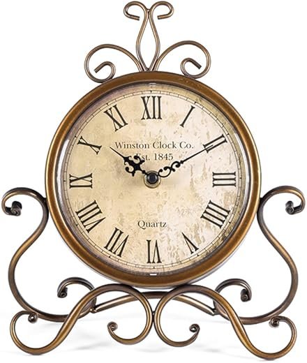 HZDHCLH Vintage Table Clocks for Living Room Bedroom Decor, Silent Decorative Farmhouse Shelf Clock Battery Operated, Small Rustic Mantel Clock with Roman Numerals