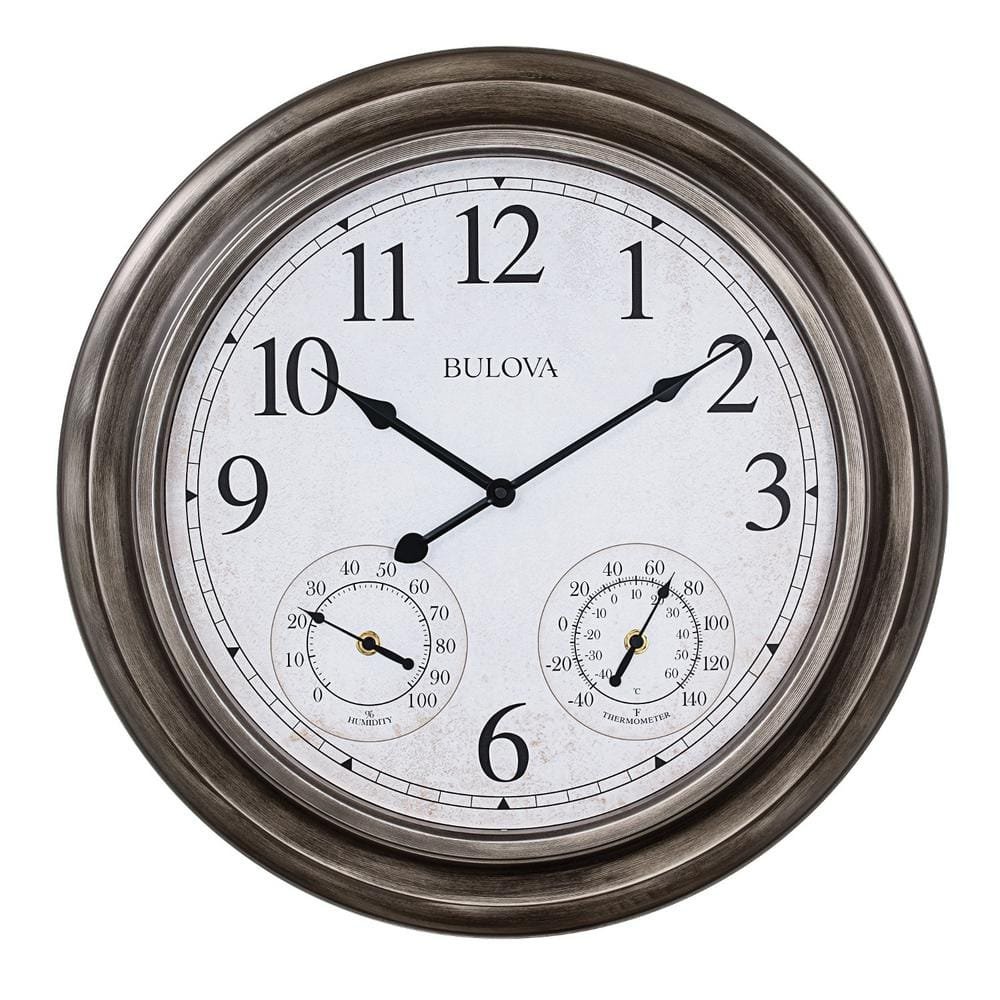 Indoor/Outdoor Molded Silver Tone Case 20 in. Round Wall Clock