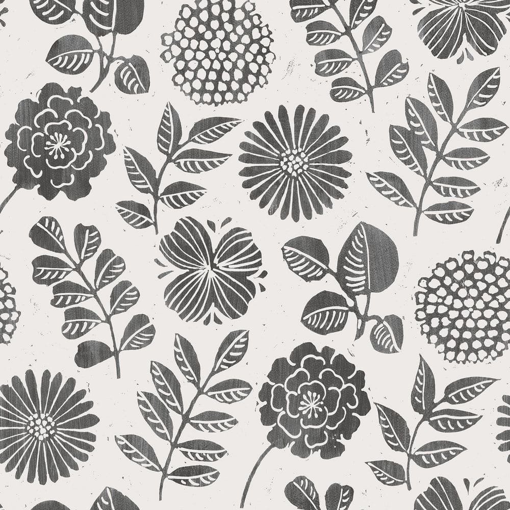 Inge Black Floral Block Print Wallpaper Sample