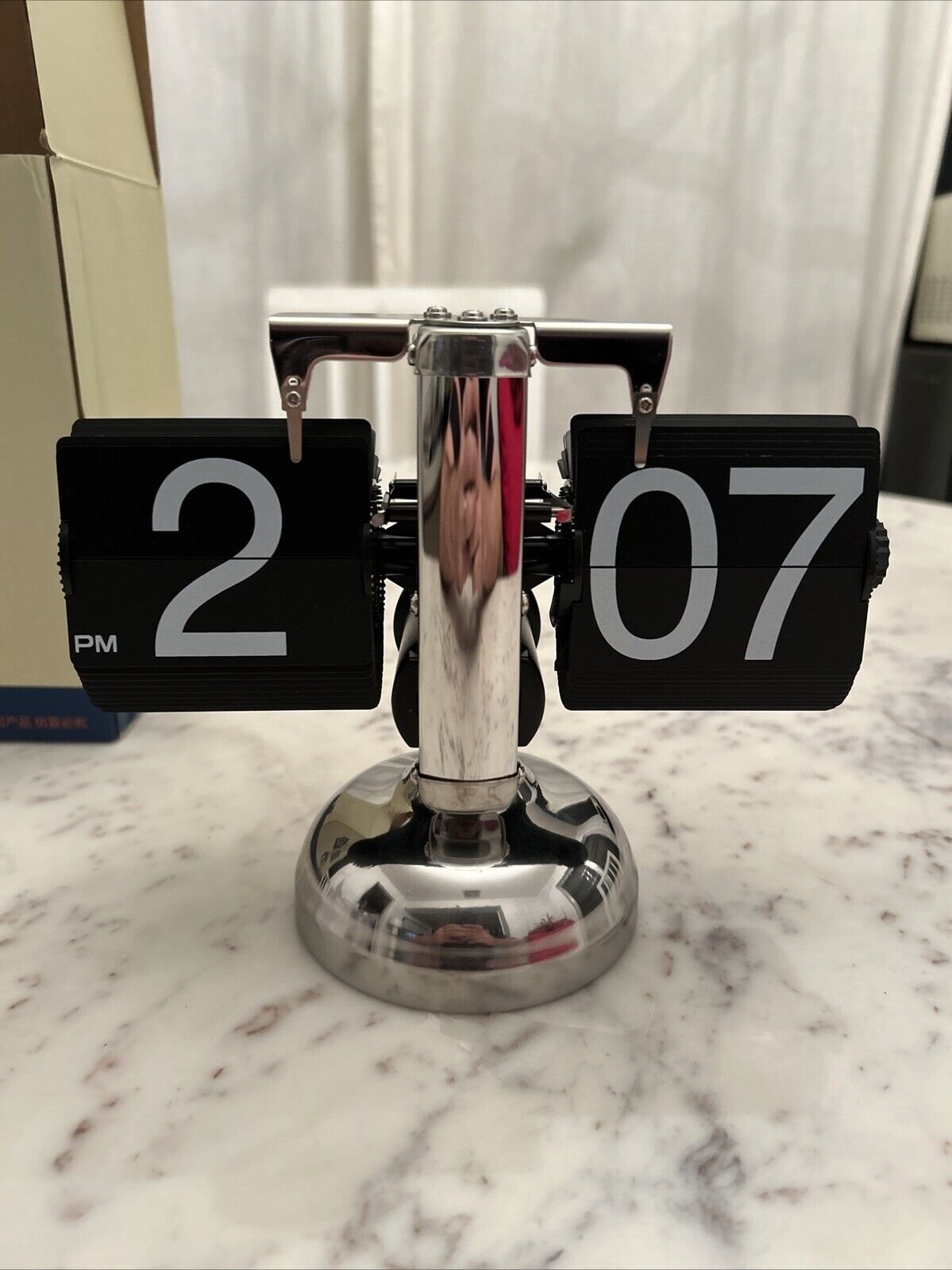 Internal Gear Operated Retro Digital Flip Down Clock- Black Chrome