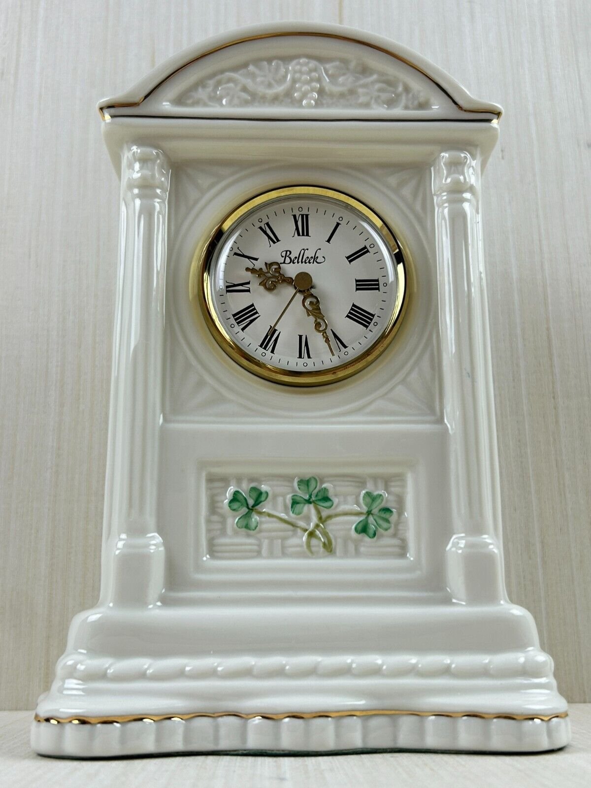 Irish Belleek “Glenveigh”Mantle Clock.Hand Painted Shamrocks☘️Made In Ireland.☘️